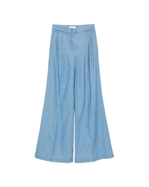 Via Masini 80 Blue Cotton Flared Trousers