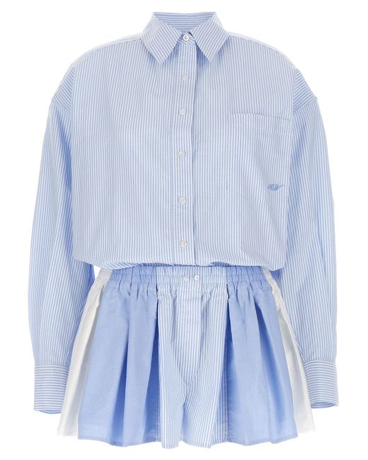 Alexander Wang Blue 'Prestyled Pleated Boxer Romper' Jumpsuit