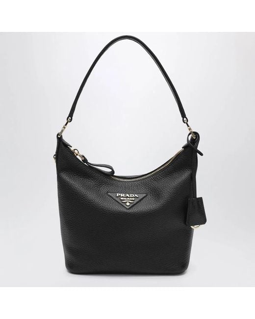 Prada Black Small Leather Hobo Bag