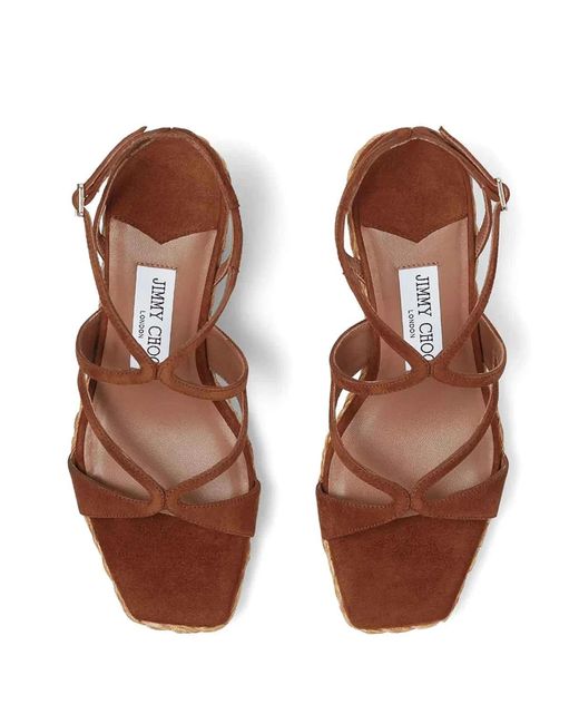 Jimmy Choo Metallic Suede Raffia Sandals