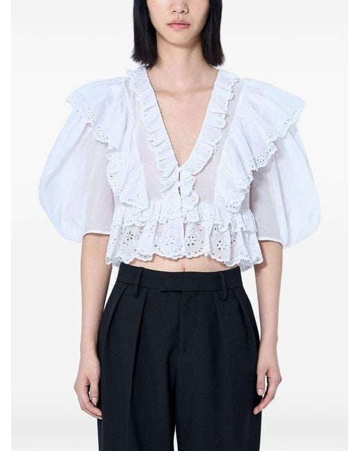 Chloé White Crop Ruffle Top