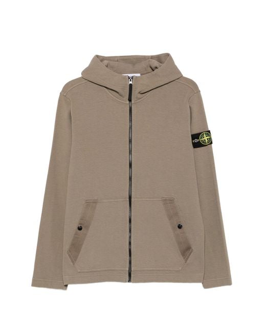 Stone Island Brown Logo-Patch Zip-Up Hoodie for men