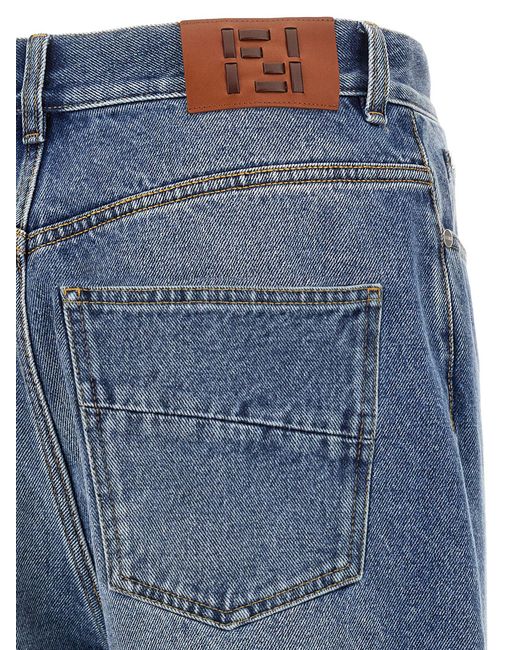 Fendi Blue 'Ff' Patch Jeans Saddlery for men