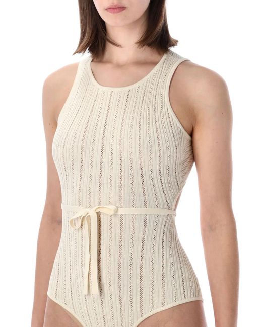 Sessun Natural Sessùn Andrade Cotton Knit Openwork Bodysuit