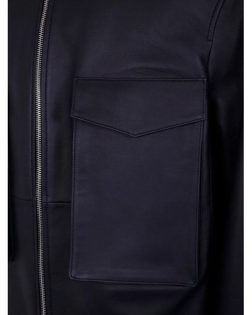 Desa Blue Leather Patch Pocket Bomber Jacket for men