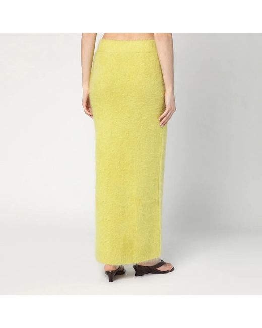 Soft Goat Yellow Long Lime-Coloured Brushed Cashmere Skirt
