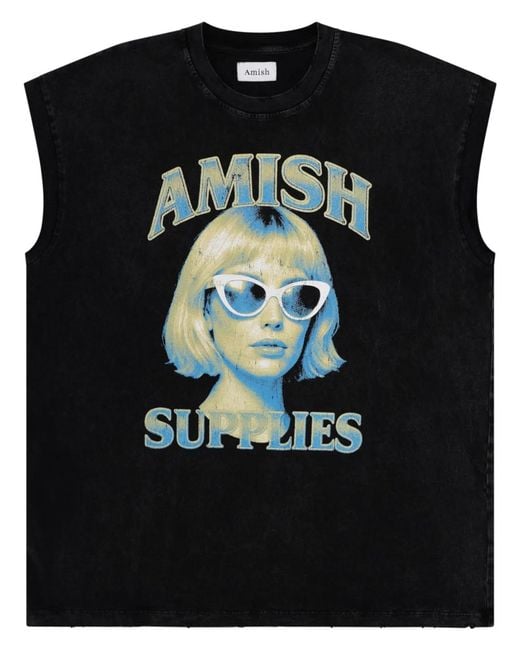 AMISH Black Top Con Stampa for men