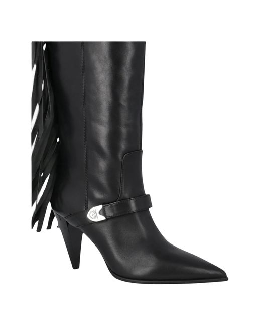 Pinko Black Leather Rubber Boots