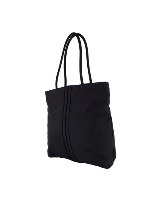 Y-3 Black Padded Stripes Logo Tote Bag