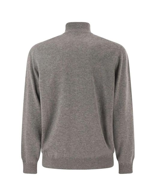 Brunello Cucinelli Gray Cashmere Turtleneck Sweater With Zipper for men