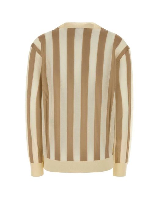 Fendi Natural Embroidered Silk Blend Sweater