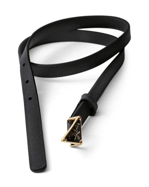 Prada Black Metal Buckle Saffiano Leather Belt