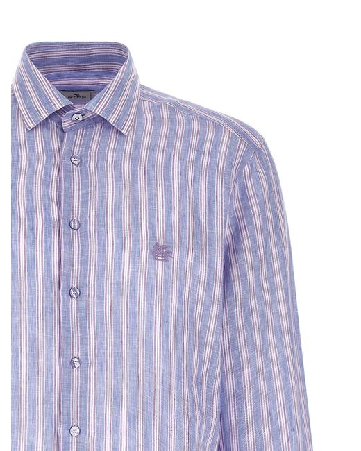 Etro Blue Striped Linen Shirt for men