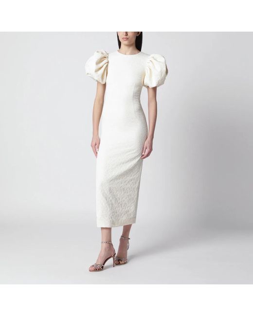 ROTATE BIRGER CHRISTENSEN White Midi Balloon Jacquard Dress
