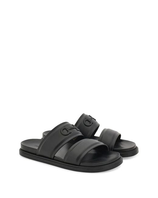 Ferragamo Black Gancini Ornament Slides for men