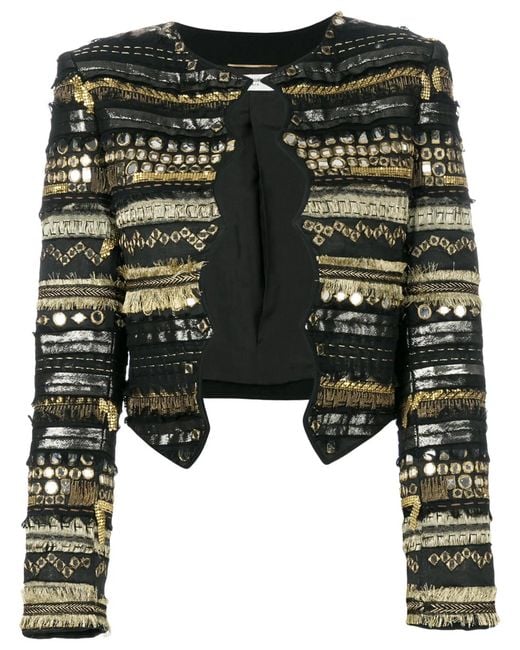 Saint Laurent Black Acetate Viscose Embroidered Jacket Outerwear