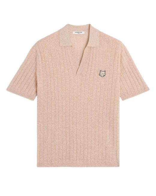 Maison Kitsuné Pink Maison Kitsuné Linen Cotton Short Sleeve Polo for men