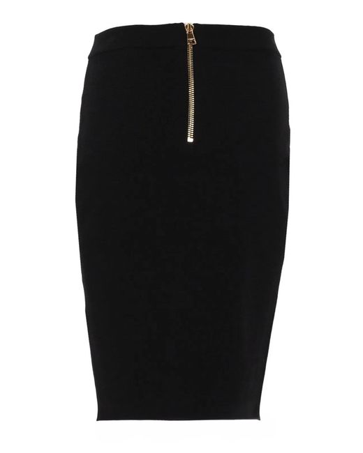Balmain Black Midi Skirt With Jewel Buttons