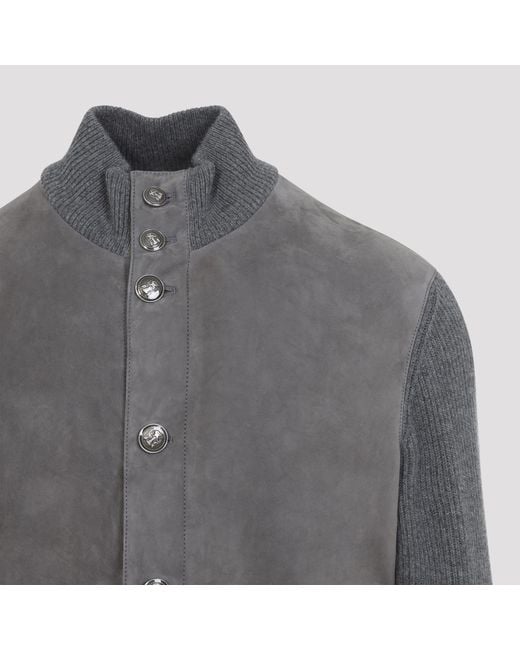 Brunello Cucinelli Gray Acciaio Piombo Padded Leatherjacket for men