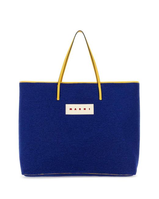 Marni Blue Felt Medium Janus Shopping Bag for men