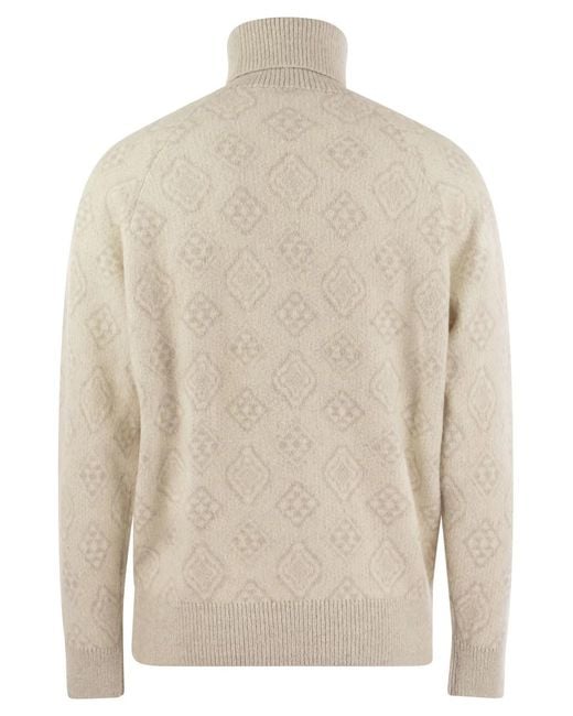 Brunello Cucinelli Natural Geometric Jacquard Turtleneck Sweater for men