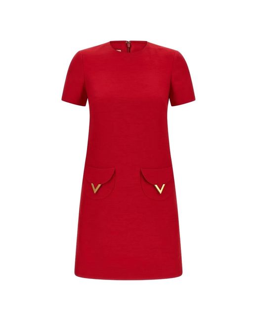 Valentino Red Vlogo Signature Wool And Silk Dress