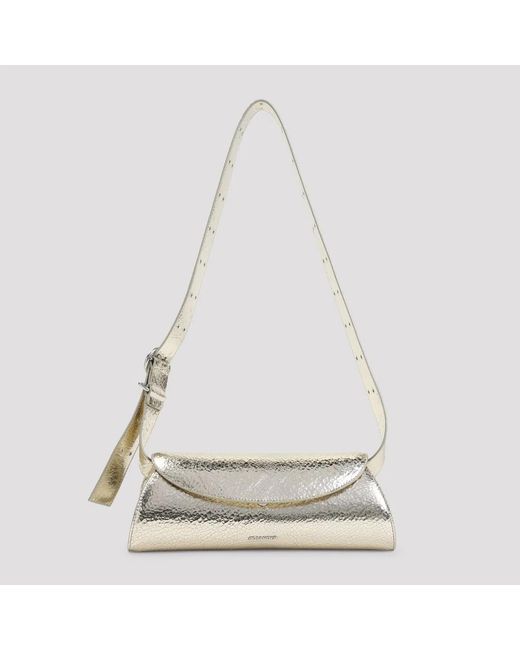 Jil Sander White Platinum Cannolo Small Ovine Leather Shoulder Bag