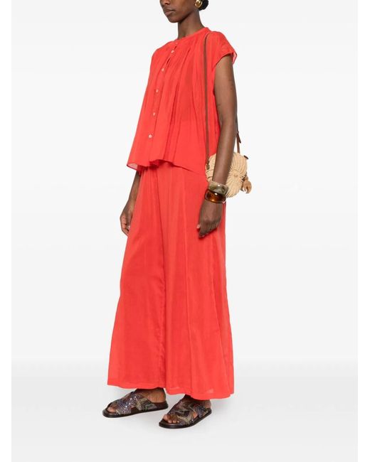 Forte_forte Red Voile Cotton And Silk Trousers