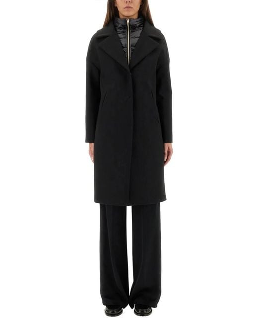 Herno Black Wool Coat With Technical Bib