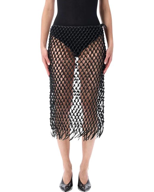 Frankie Shop Black Leather Macramé Nelaya Skirt