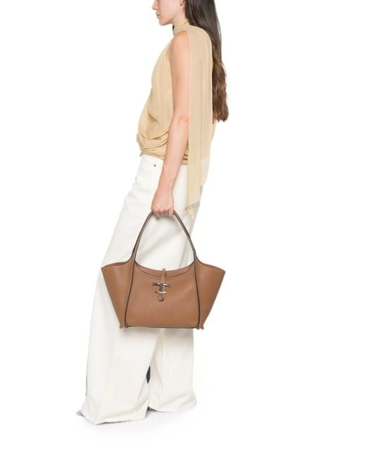 Tod's Brown T Timeless Small Leather Shopping Bag