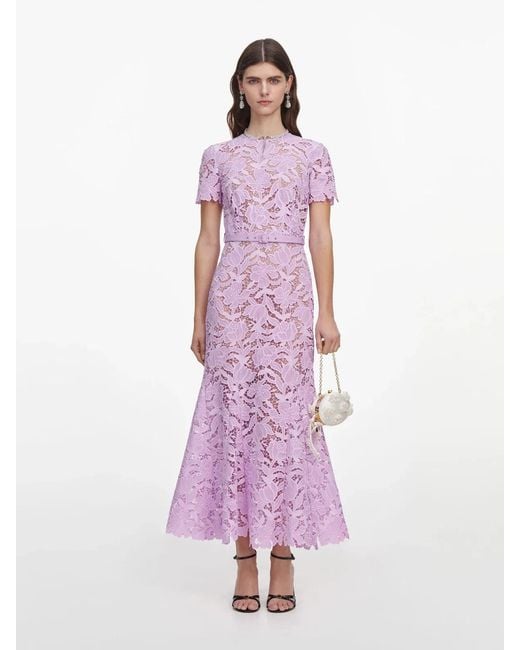 Self-Portrait Pink Lace Midi Dress