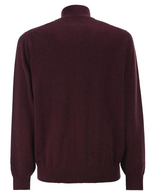 Brunello Cucinelli Purple High-Necked Cashmere Cardigan With Zip for men