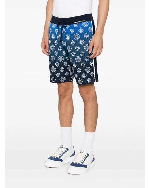 Casablanca Blue Monogram-Pattern Gradient-Effect Shorts for men