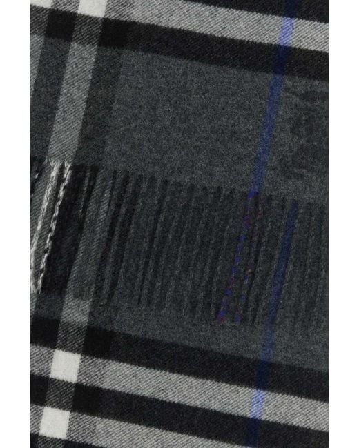 Burberry Black Embroidered Cashmere Check Scarf