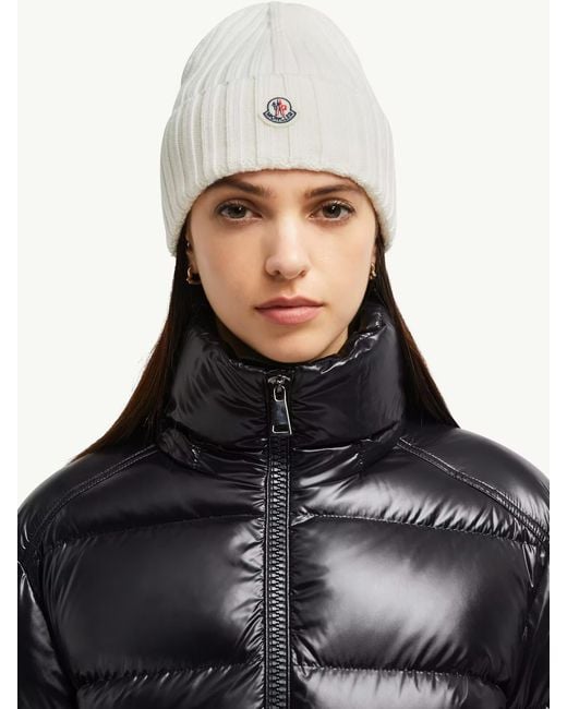 Moncler White Logo Wool Beanie