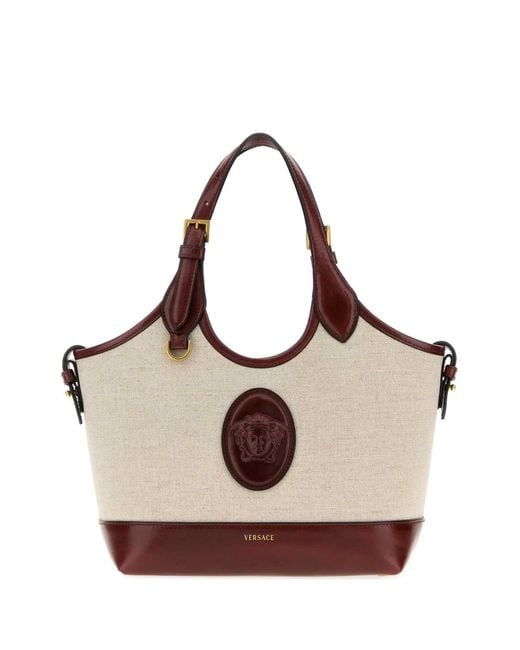Versace Natural Cappuccino Canvas Rivière Handbag