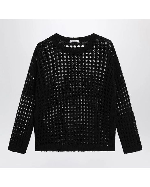 Max Mara Black Cotton Mesh Long-Sleeve Sweater
