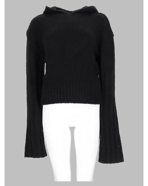 Rick Owens Black Cropped Hooded Sweater With Long Flared Sleeves