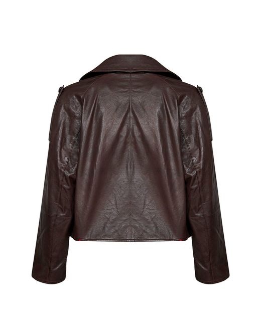 Weekend by Maxmara Brown Double-Breasted Leather Jacket