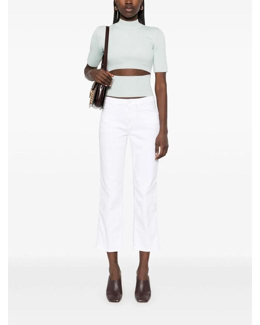 7 For All Mankind White Title: Bootcut Stretch Denim Jeans With Metallic Fibre