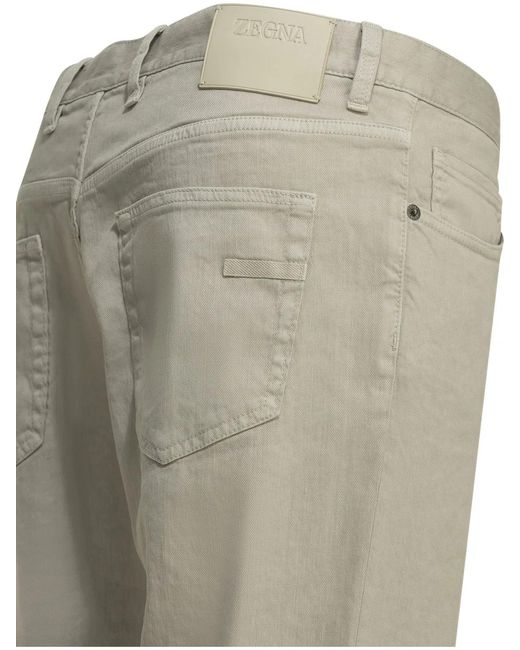 Zegna Natural Roccia Linen Cotton Lycra Cotton Calf Leather Straight Leg Jeans for men