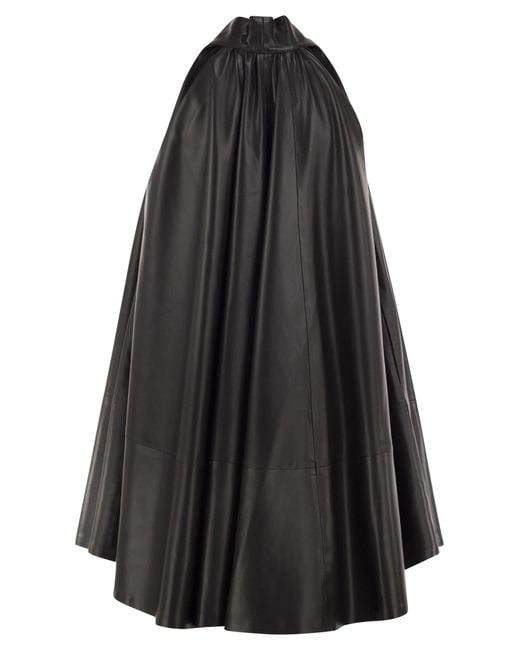 7 For All Mankind Black Faux-Leather Midi Dress With Bow Detail
