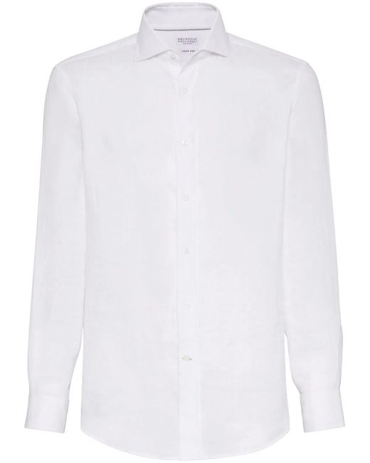 Brunello Cucinelli White Easy Fit Linen Shirt With French Collar for men
