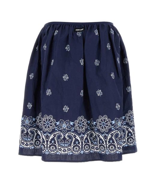 Miu Miu Blue Printed Poplin Skirt