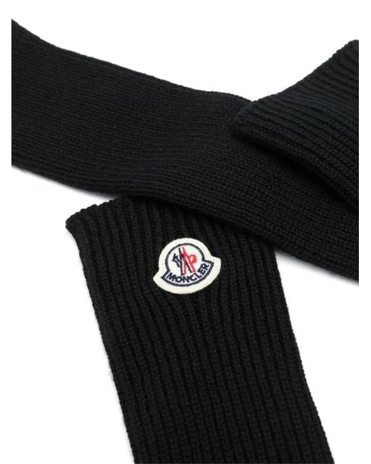 Moncler Black Logo Patch Virgin Wool Long Gloves