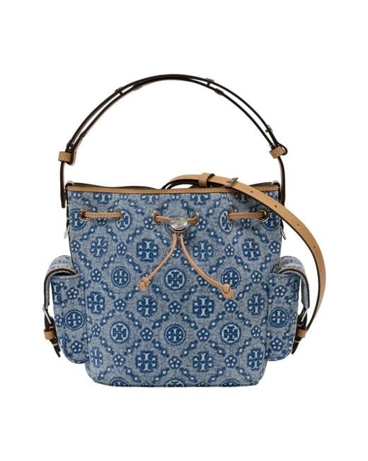 Tory Burch Blue Tmonogram Bucket Bag