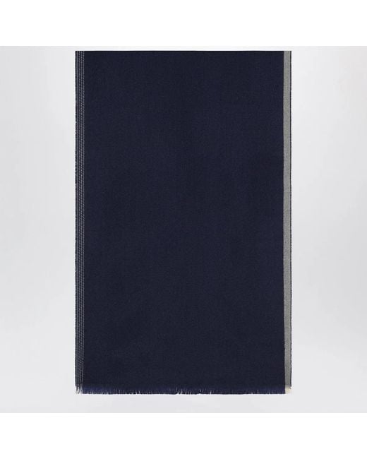 Brunello Cucinelli Blue Wool And Cashmere Scarf for men