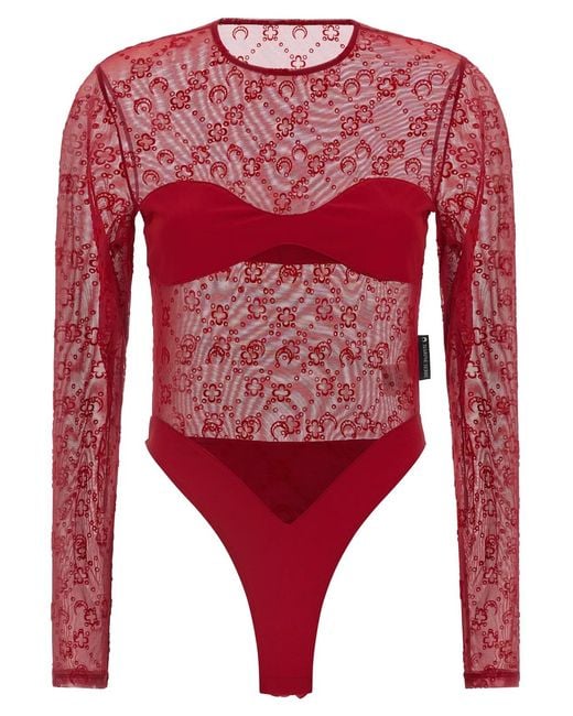 MARINE SERRE Red 'Moonogram' Bodysuit