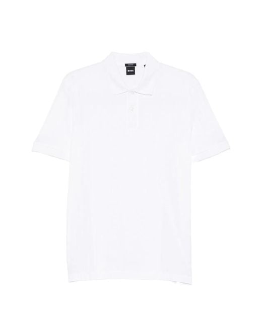 Boss White Cotton Polo Shirt for men